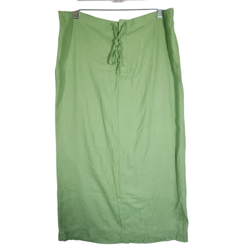 GAP Linen Skirt 10 Green Long Tie Waist Straight Lightweight Summer Minimalist